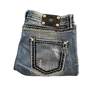 Miss Me JPB5014 Boyfriend Jeans Women Sz 31 Embroidered Rhinestone Western Boho‎